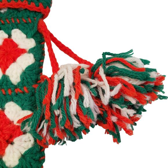 Crocheted Christmas Stocking Granny Square Handmade Vintage Christmas Stocking - Picture 4 of 10